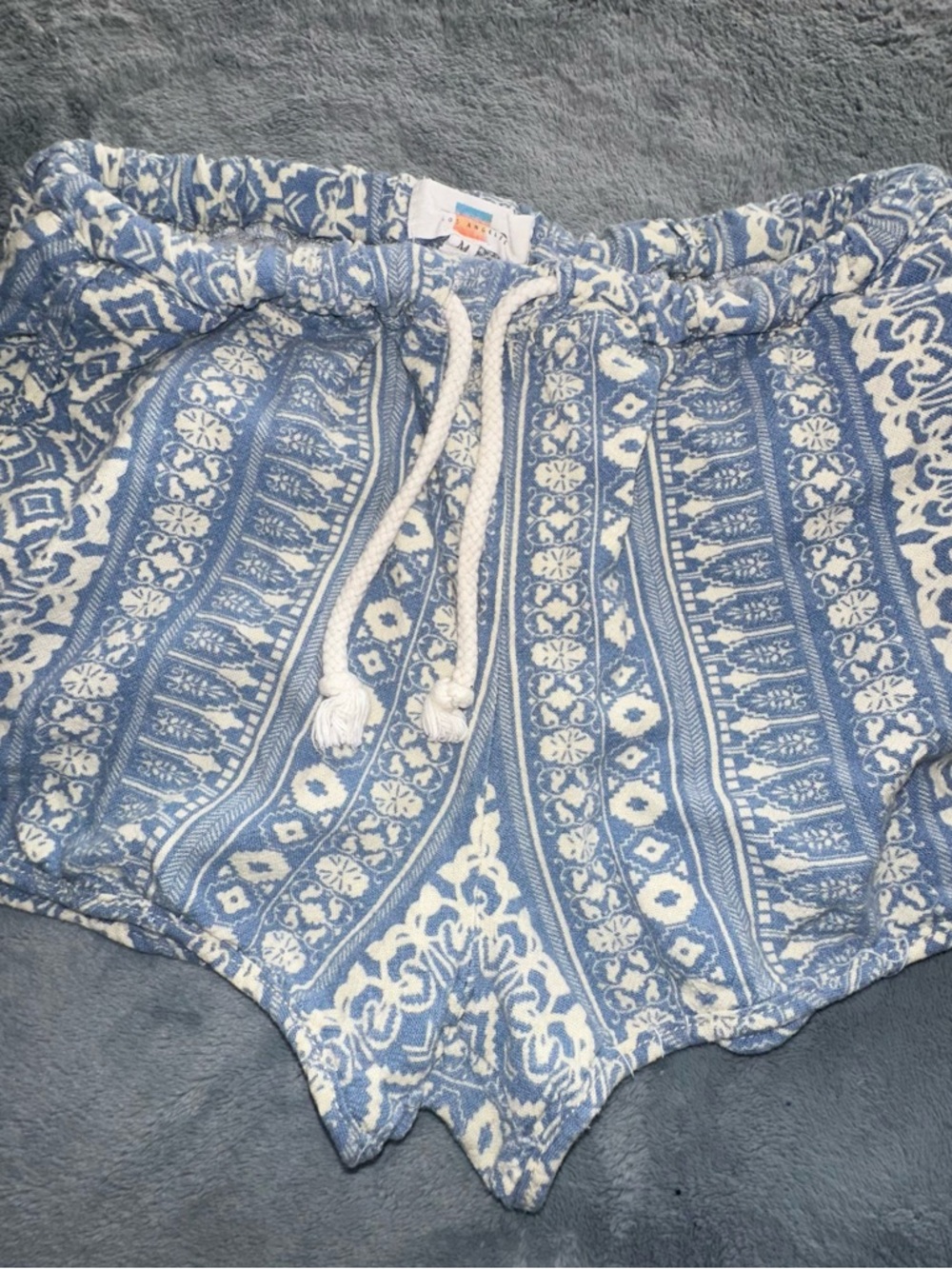 Women's Blue & White Patterned Athletic Shorts